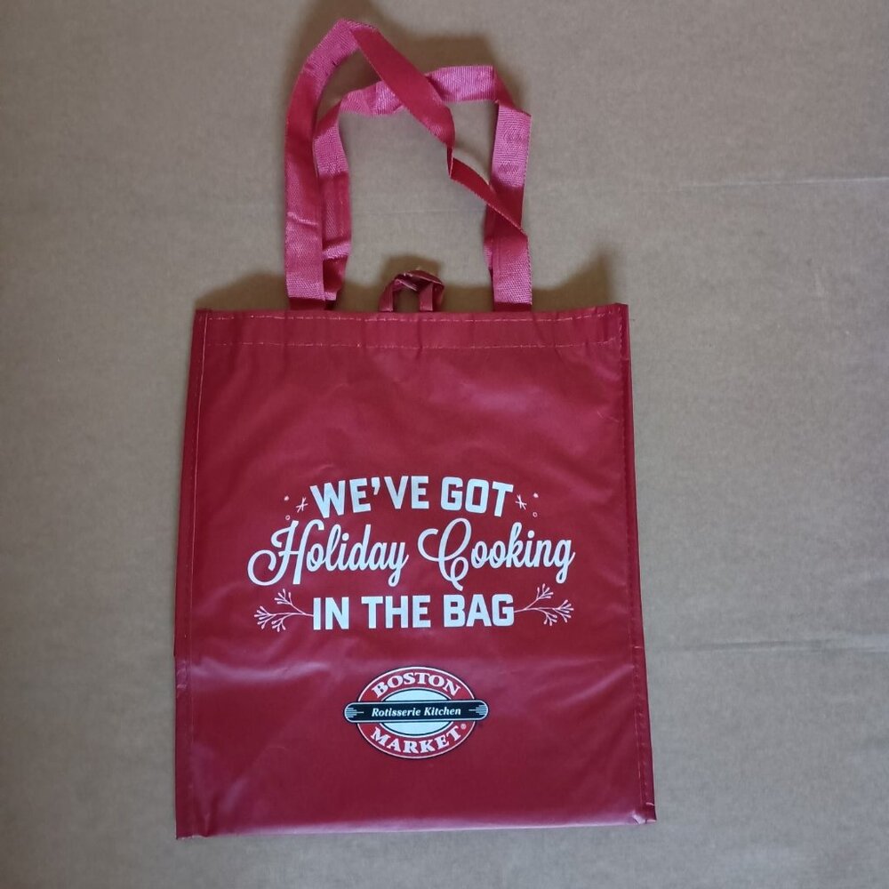 NEW Boston Market reusable holiday themed red and white reusable tote bag